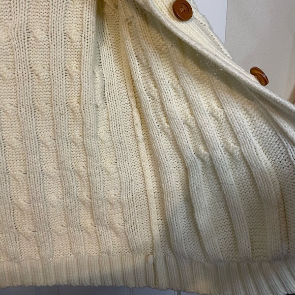 VTG ivory shawl collar acrylic cable knit cardigan w/ wooden buttons mens sz L - Picture 12 of 13